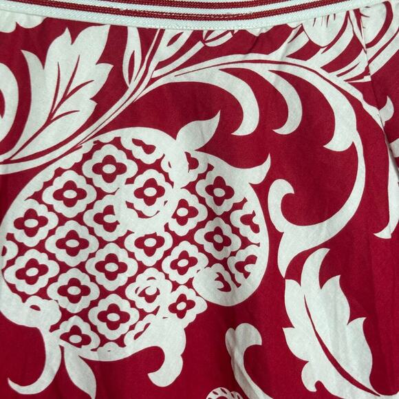 DRESS BARN Red Tropical Floral Poplin Cotton Elastic Waist Skirt Women's - Picture 7 of 8
